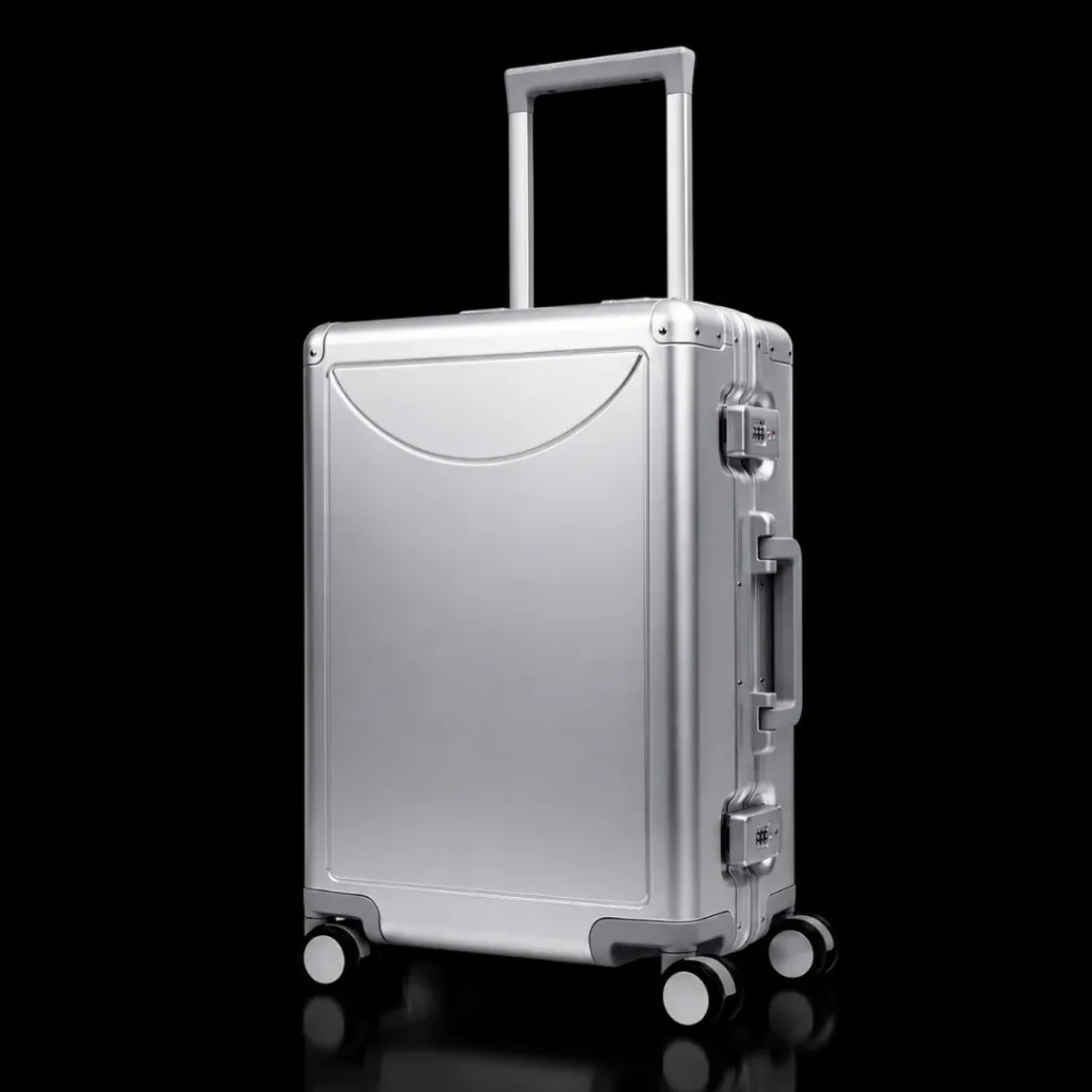 Minimalist silver metal luggage with side locks