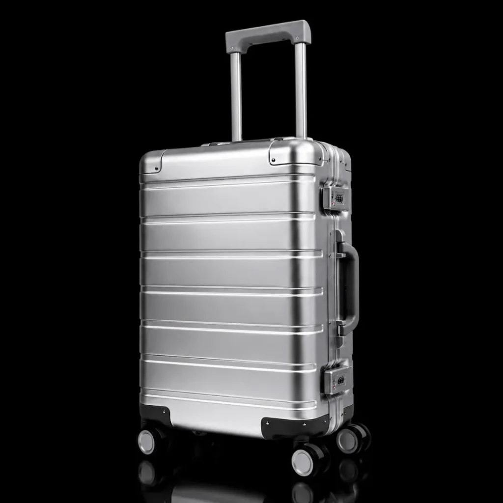 Ribbed aluminum carry-on luggage